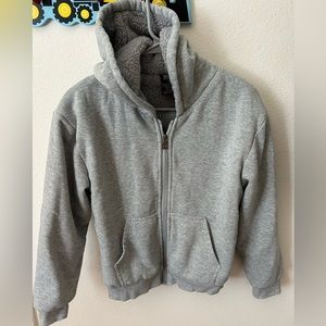 Kids full zip faux fur lined hoodie, size 14-16 (large), gray